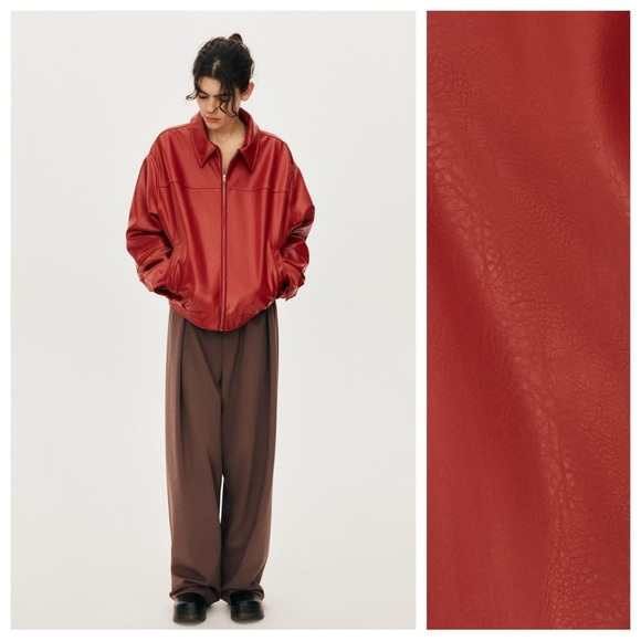 NWT. Zara Red/Orange Faux Leather Bomber Jacket. Size M.